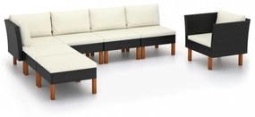 7 részes fekete polyrattan és eukaliptuszfa kerti ülőgarnitúra