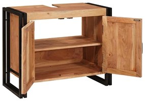 Fürdőszobai mosdószekrény 71 x 33 x 58 cm Tömör akácfa és vas