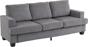 HOMCOM Kanapé, 3 személyes, szövet huzat, acél váz, kárpitozott, 213 x 82 x 90 cm, szürke