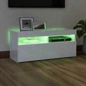 magasfényű fehér TV-szekrény LED lámpákkal 90x35x40 cm