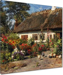 Vászonkép 80x80 Vidéki házikó virágokkal