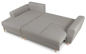 Világosszürke buklé kinyitható tárolóhelyes sarokkanapé (bal oldali-heverő résszel) Kyoto – Cosmopolitan Design