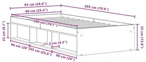 fekete tölgy színű szerelt fa ágykeret matrac nélkül 90x200 cm
