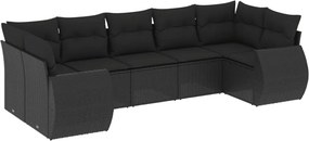 vidaXL 7 részes fekete polyrattan kerti ülőgarnitúra párnával