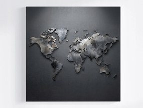 Canvas Vászonkép Világtérkép Fém Szürke Ipari Loft 40x40