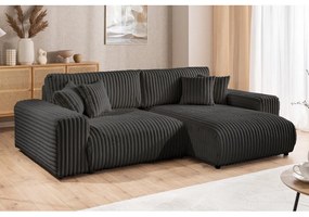 Sötétszürke kordbársony kinyitható-tárolóhelyes sarokkanapé (jobb oldali) Sarina – Ropez
