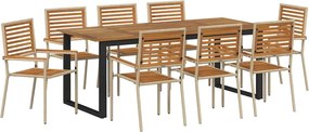 vidaXL Kert étkező szett 9 pcs Bézs Tömör Akácfa