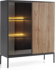 Komodee Vitrin Laval WT104 Fekete Wotan tölgy, Led, Üvegajtó