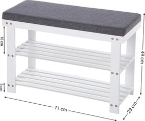 Bambusz cipőpad,2 polcos cipőtároló pad, fehér és szürke 71 x 29 x 49 cm
