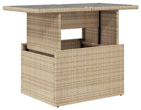 bézs polyrattan üveglapos kerti asztal 100 x 55 x 73 cm