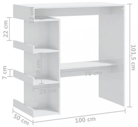 magasfényű fehér bárasztal tárolópolccal 100 x 50 x 101,5 cm