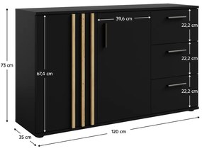 TOLIS 2D3S komód, fekete