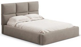 Világosbarna kárpitozott ágyneműtartós franciaágy ágyráccsal 200x200 cm Libera – Windsor & Co Sofas