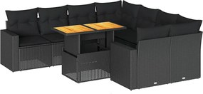 vidaXL 9 részes fekete polyrattan kerti ülőgarnitúra párnákkal