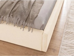 Krémszínű kárpitozott ágyneműtartós franciaágy ágyráccsal 160x200 cm Cille – Ropez