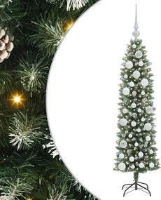 vidaXL Mű Karcsú Karácsonyi Fa 150 LED-del Zöld és Fehér 120 cm