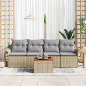 5 részes kerti kanapé szett párnákkal Bézs Poli Rattan Akác