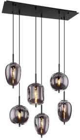 Globo 15345-6 Függeszték matt fekete fém , füstszínű eltérő üveg, magassága lerövidíthető, HxSzxM: 800x340x1200mm, üveg átmérő: 2 x 15,8 cm, 2 x 16,5 cm, 2 x 18,5 cm, nem 6x E14 40W, fényforrás nélkül szállítva szállítva, 230V
