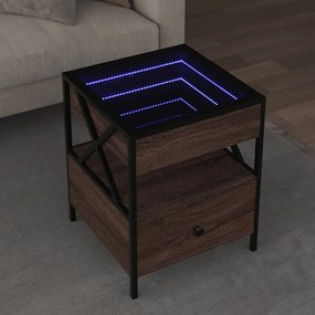 Barna tölgy végtelen hatású LED-es dohányzóasztal 40x40x51 cm