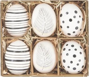 Húsvéti tojás natúr fújt fehér-fekete 6db