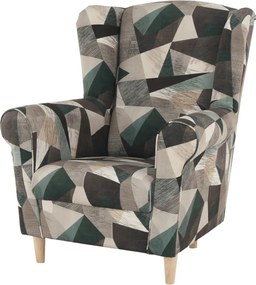 Füles fotel, szövet barna-zöld minta, CHARLOT