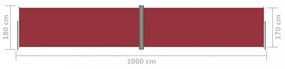 piros behúzható oldalsó napellenző 180 x 1000 cm