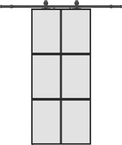 vidaXL fekete edzett üveg tolóajtó fémszerelék szettel 90x205 cm