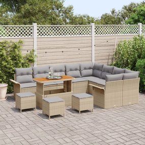 12 Darabos Kertibútor Szett Párnákkal Bézs Poli Rattan Akác, 2-Fős Kertibútor Tárolóval és Párnákkal Bézs Poli Rattan, 3 Darabos Kerti Étkező Szett Párnákkal Bézs Poli Rattan Akác