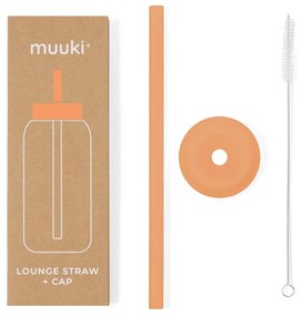 Szilikon szívószál tisztítókefével-fedéllel Tropical Papaya – Muuki