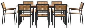 9 Darabos Kerti Étkező Szett Fekete Acél és Tömör Akácfából