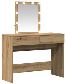 Fésülködőasztal tükörrel és LED-ekkel, Artisan tölgy, rétegelt fa