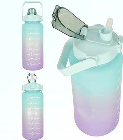 Nagy kulacs szívószállal vizes palack tartóval motivációs mérőpohár 2 L 2000ml