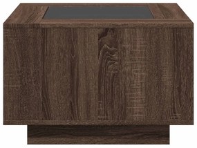 barna tölgy szerelt fa dohányzóasztal LED-del 60 x 60 x 40 cm