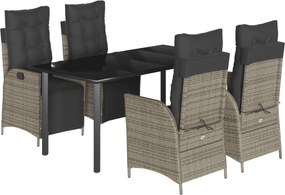 vidaXL 5 részes szürke polyrattan kerti étkezőgarnitúra párnával