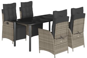 vidaXL 5 részes szürke polyrattan kerti étkezőgarnitúra párnával