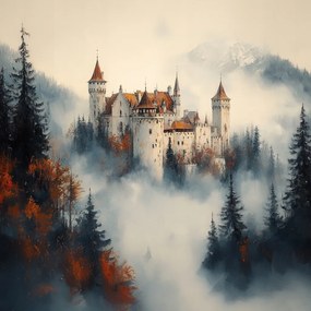 Vászonkép Canvas Építészet Kastély Palota Erőd Hegyek Köd 40x40