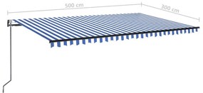 kék/fehér automata szélérzékelős és LED-es napellenző 500x300cm