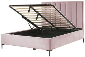 Rózsaszín bársony ágyneműtartós franciaágy 160 x 200 cm SEZANNE Beliani