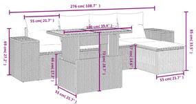 6 részes fekete polyrattan kerti ülőgarnitúra párnákkal