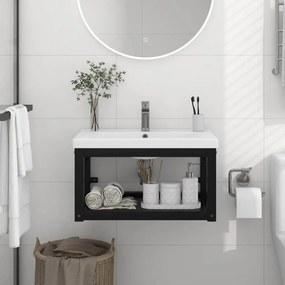 Fekete vas fürdőszobai fali mosdókagylókeret 59 x 38 x 31 cm