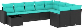 vidaXL 10 részes fekete polyrattan kerti ülőgarnitúra párnával