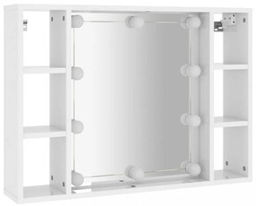 magasfényű fehér tükrös szekrény LED-ekkel 76 x 15 x 55 cm