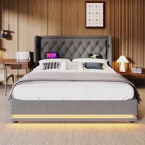 kárpitozott ágy Dupla ágy 180x200 cm Usb Type-C Led tároló