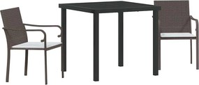 vidaXL Kert étkező szett 3 pcs Barna és fekete PE Rattan
