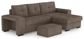 PALERMO barna jobb oldali kihúzható kanapé tárolóval és puffal