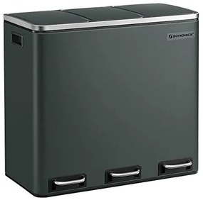 Konyhai szemetes, 3 × 18 literes szelektív hulladékgyűjtő, acél, zöldesszürke