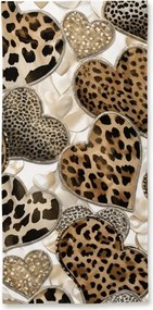 Gyorsan száradó strand fürdőlepedő LEOPARD HEARTS barna-fehér 70 x 140 cm, 100% mikroszál