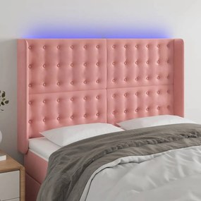 rózsaszín bársony LED-es fejtámla 147x16x118/128 cm