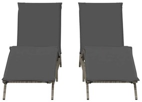 2 db világosszürke polyrattan napozóágy párnával