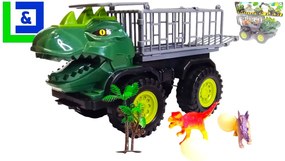 Újdonság Tologatós Dínófejű Kamion Dínó Fej Teherautó Dinoszauruszokkal a Fedélzeten 30 cm